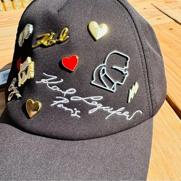 NWT Karl Lagerfeld Paris Embellished Iconic Pin Baseball Cap - Picture 2 of 7